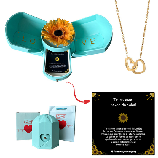 Coffret Tournesol Éternel & Collier Cœur Personnalisé (50%OFF)