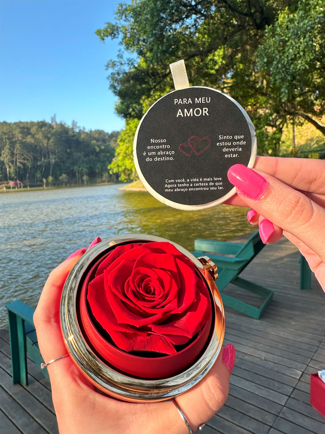 Caja con Rosa Eterna & Collar Personalizado con Nombres