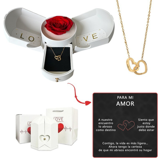 Caja con Rosa Eterna & Collar Corazón Personalizado (50% OFF)