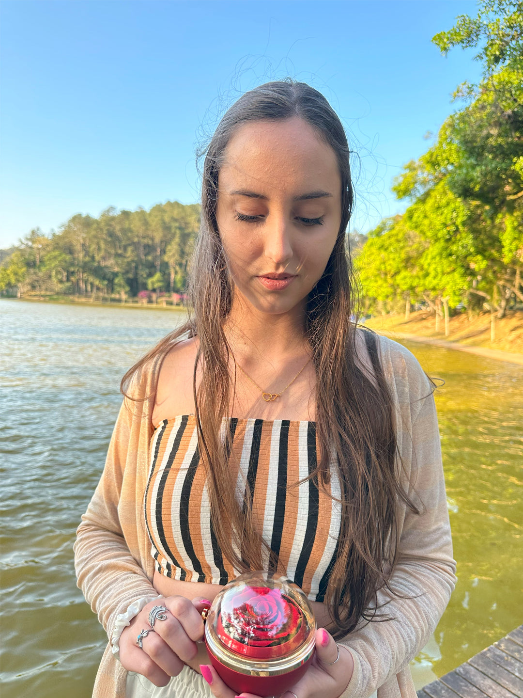 Caja con Rosa Eterna & Collar Personalizado con Nombres
