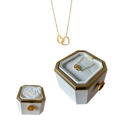 Rotating Box with Eternal Rose &amp; 2 Heart Necklace 