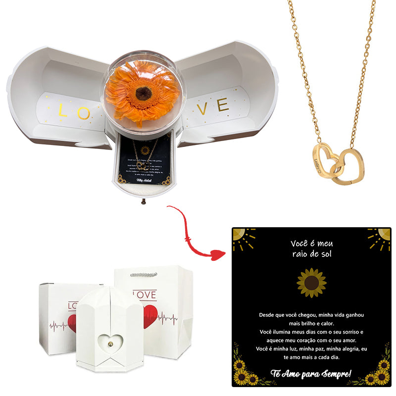 Box with Eternal Sunflower & Personalized Heart Necklace 