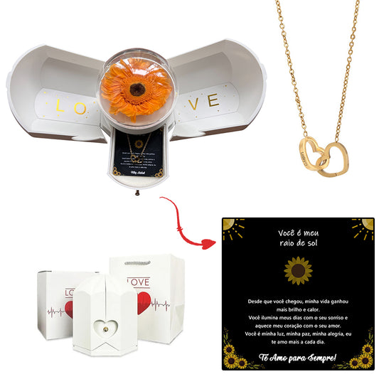 Box with Eternal Sunflower &amp; Personalized Heart Necklace 