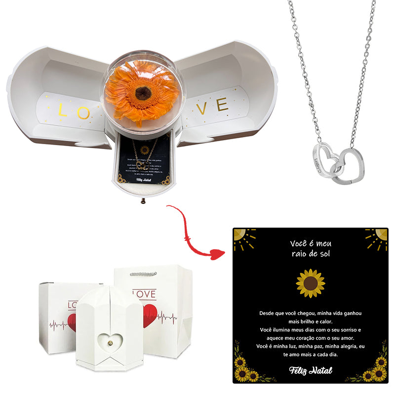 Caja con Girasol Eterno & Collar Corazón Personalizado