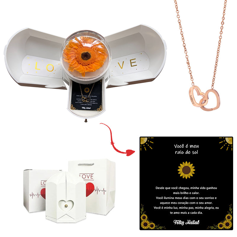Caja con Girasol Eterno & Collar Corazón Personalizado