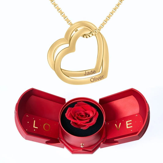Caja con Rosa Eterna & Collar Corazones entrelazados 💕