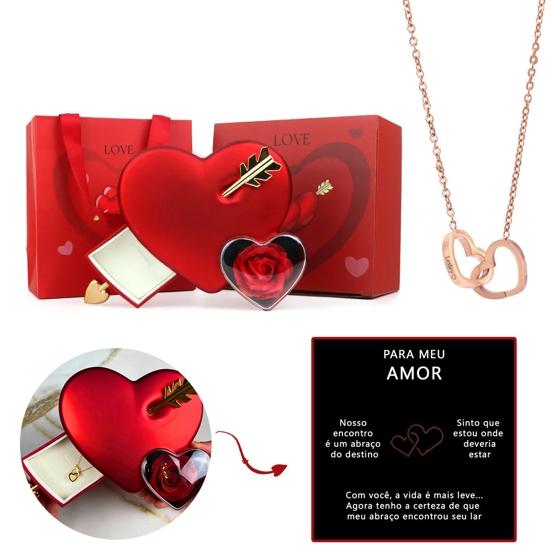 Cupid Box with Eternal Rose &amp; Personalized Necklace with Names 💘