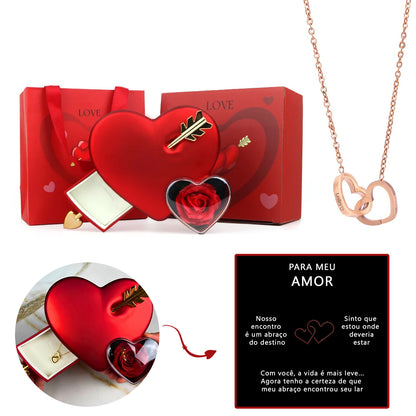 Cupid Box with Eternal Rose &amp; Personalized Necklace with Names 💘