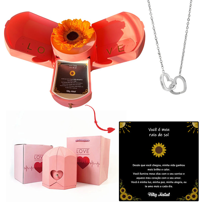 Caja con Girasol Eterno & Collar Corazón Personalizado