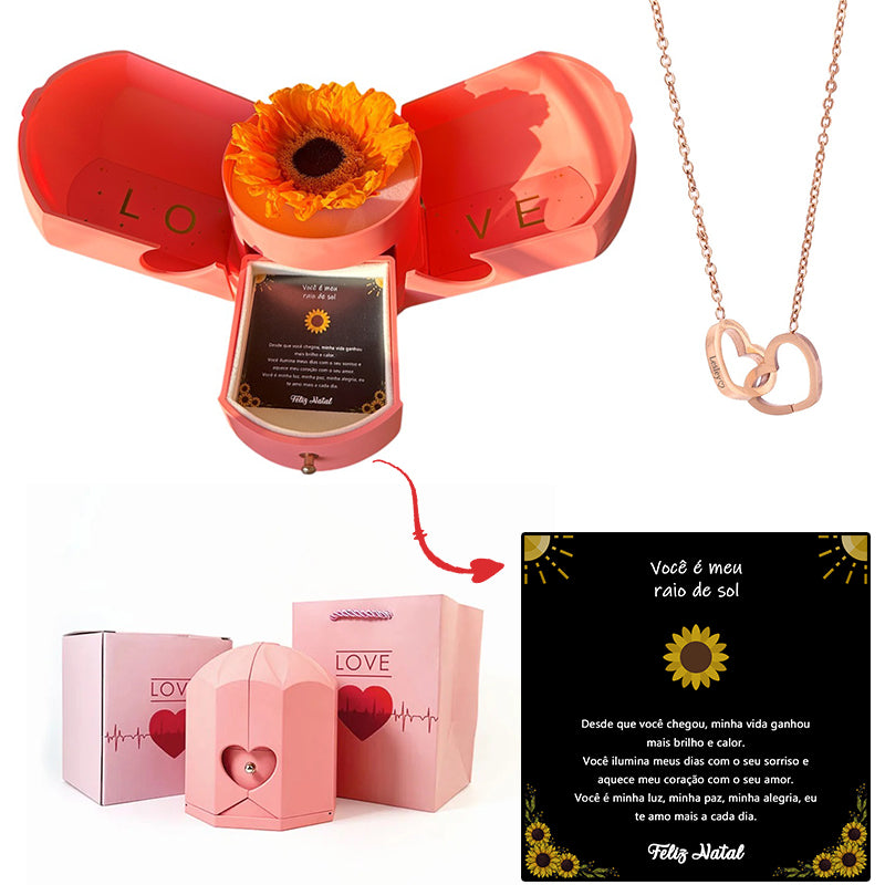 Caja con Girasol Eterno & Collar Corazón Personalizado