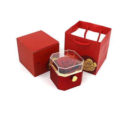 Rotating Box with Eternal Rose &amp; 2 Heart Necklace 