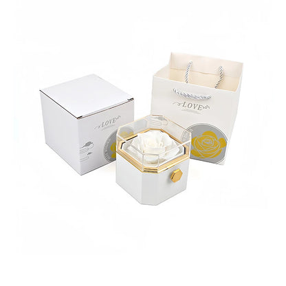 Rotating Box with Eternal Rose &amp; 2 Heart Necklace 