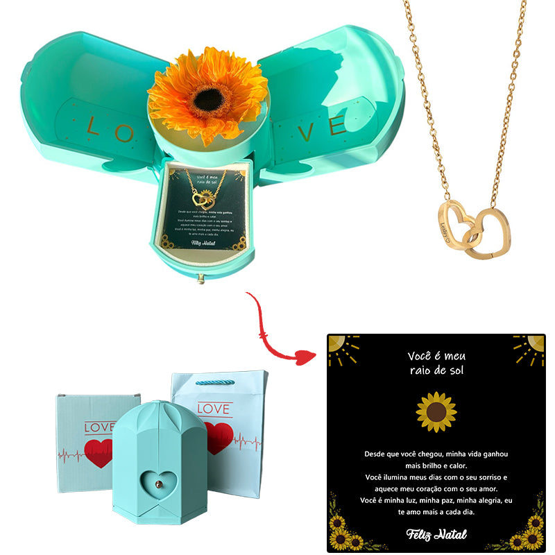 Caja con Girasol Eterno & Collar Corazón Personalizado