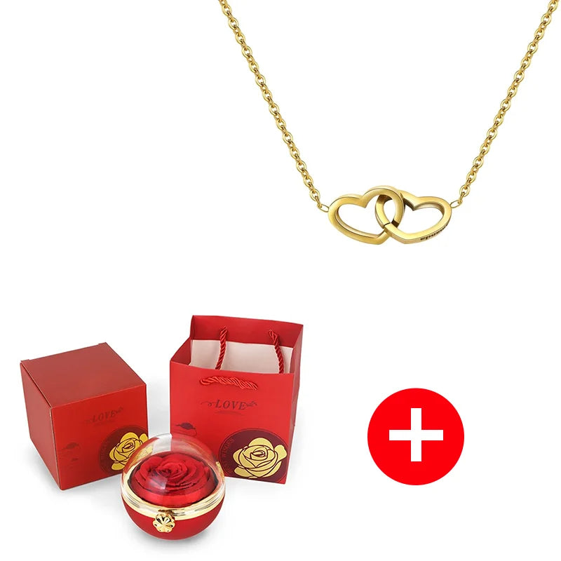 Box with Eternal Rose & Personalized Necklace with Names 