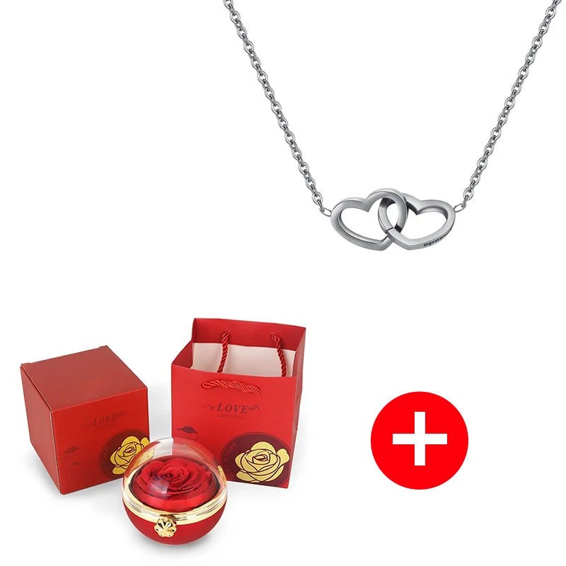 Caja con Rosa Eterna & Collar Personalizado con Nombres